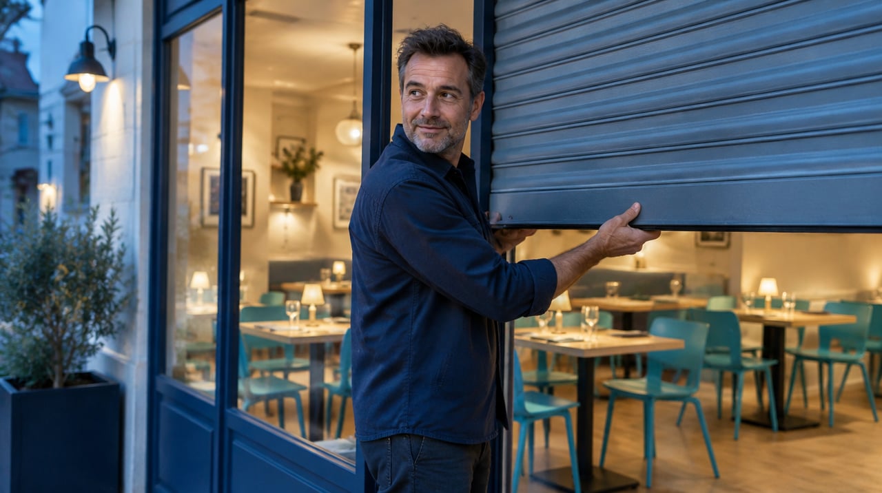 Dirigeant qui ferme son restaurant à la fin de la journée.